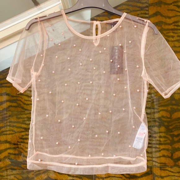 NWT ASOS New Look Mesh Pearl Top US 4 - Picture 3 of 4